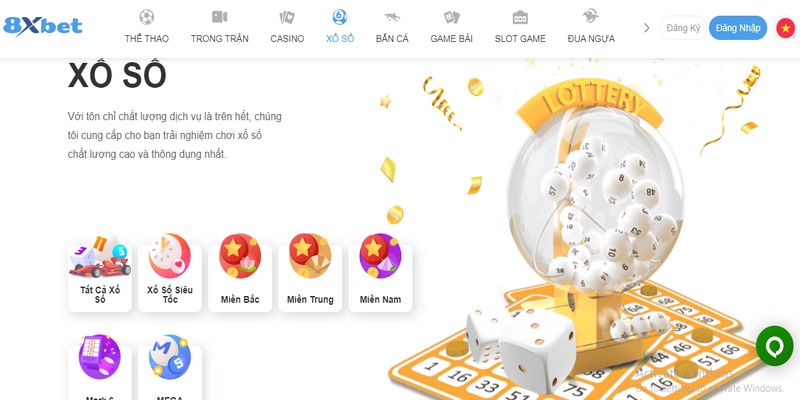 Sảnh chơi xổ số tại 8XBET có nhiều ưu điểm nổi bật